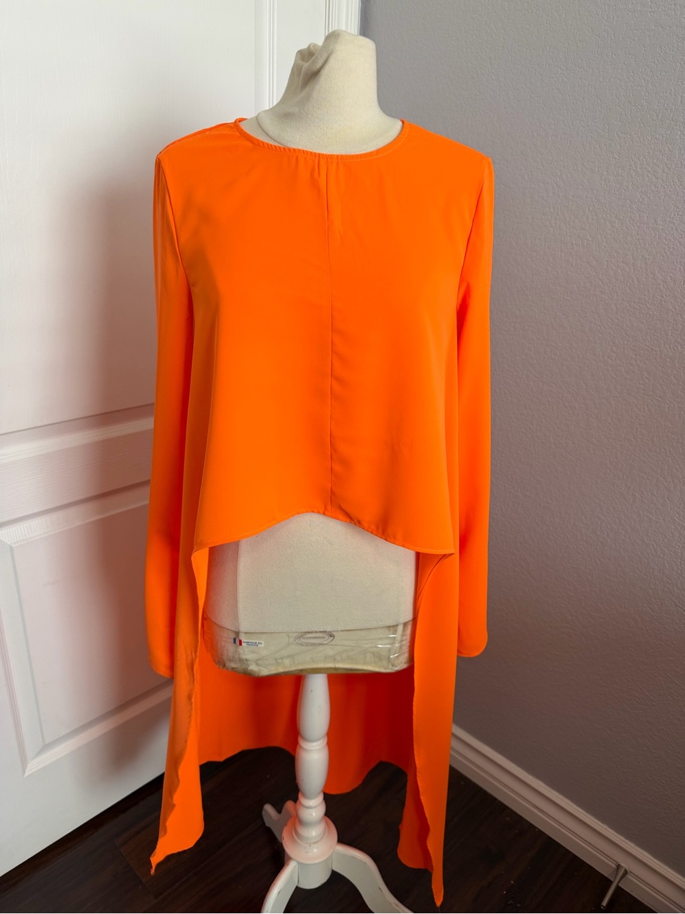 High-Low Long Sleeve Blouse in Bright Orange